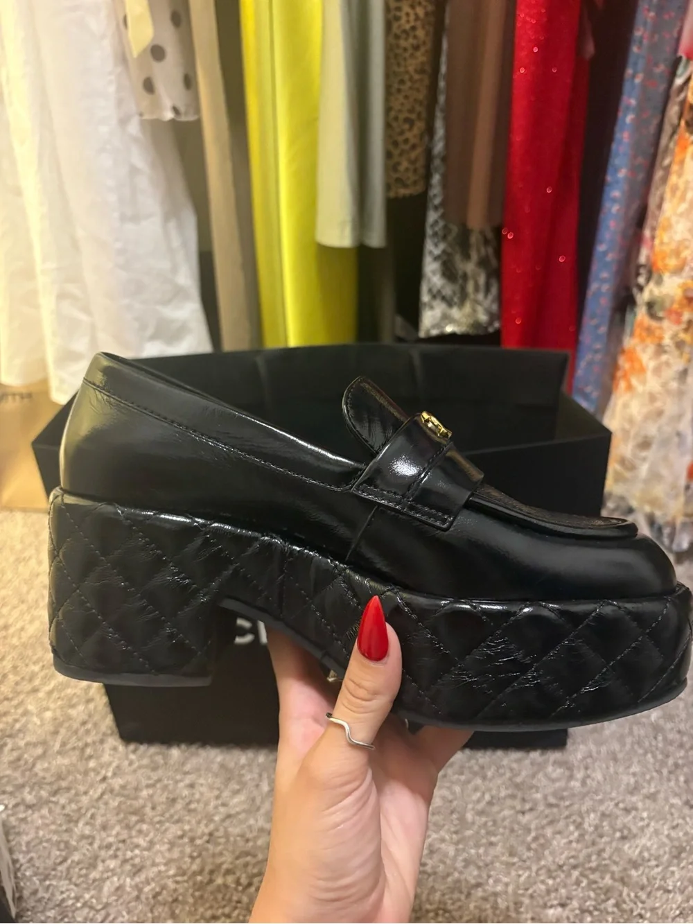 CHANEL Black Leather CC Logo Penny Loafers - women’s